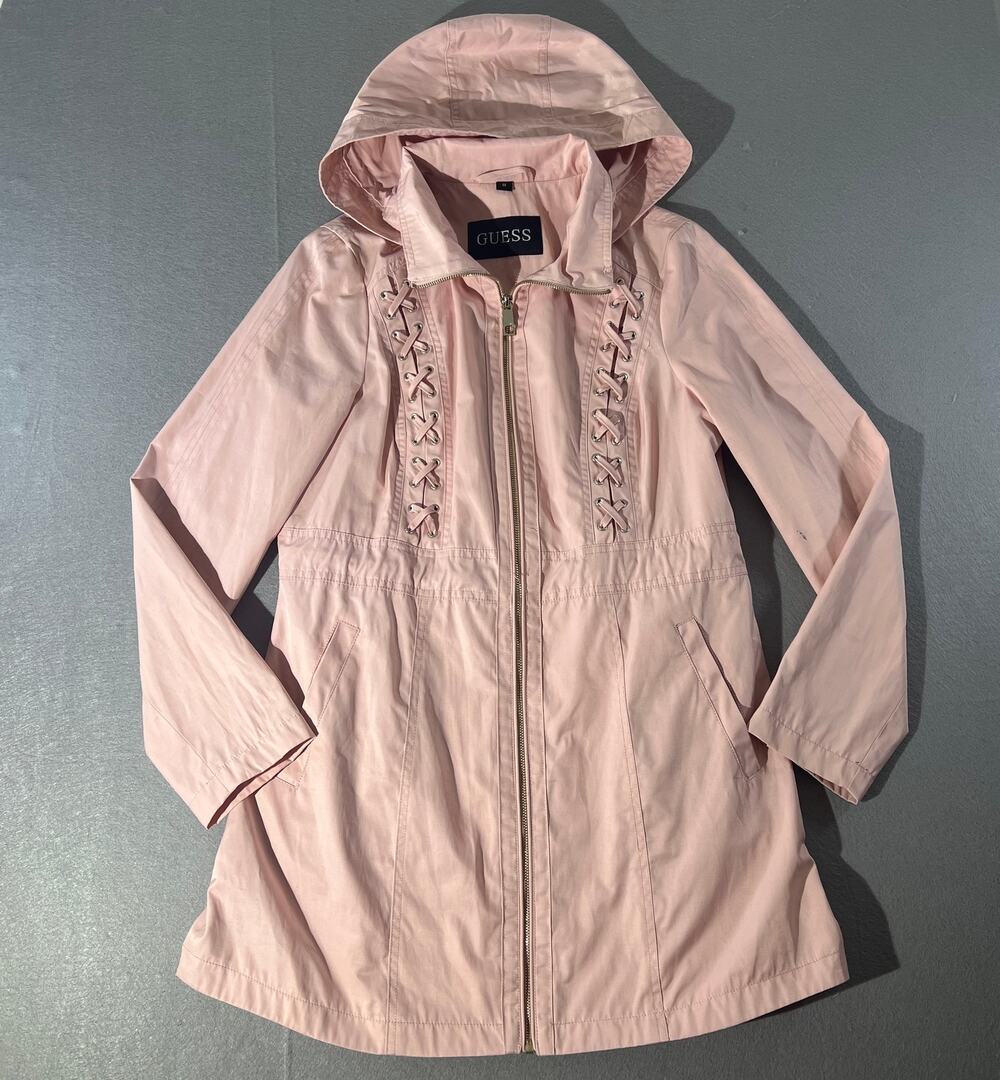 Guess Pink Hooded Utility Jacket Women Medium Lace Up